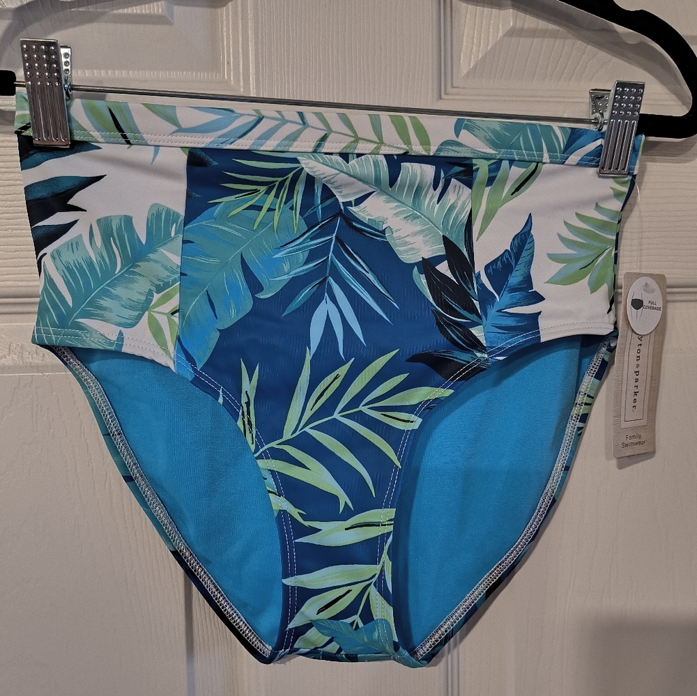 Peyton & Parker Sz XS Blue Tropical Leaf Print Bikini Bottom